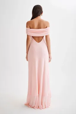 Meshki Audrey Off Shoulder Mesh Maxi Dress Pale Pink Size 12 for rent on The Volte - image 3