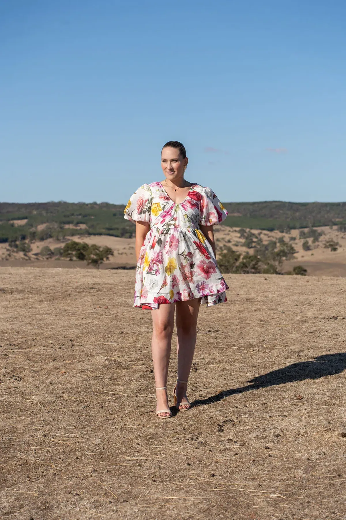 Aje fleur mini dress size 8 floral short puff sleeve for rent on The Volte - main image
