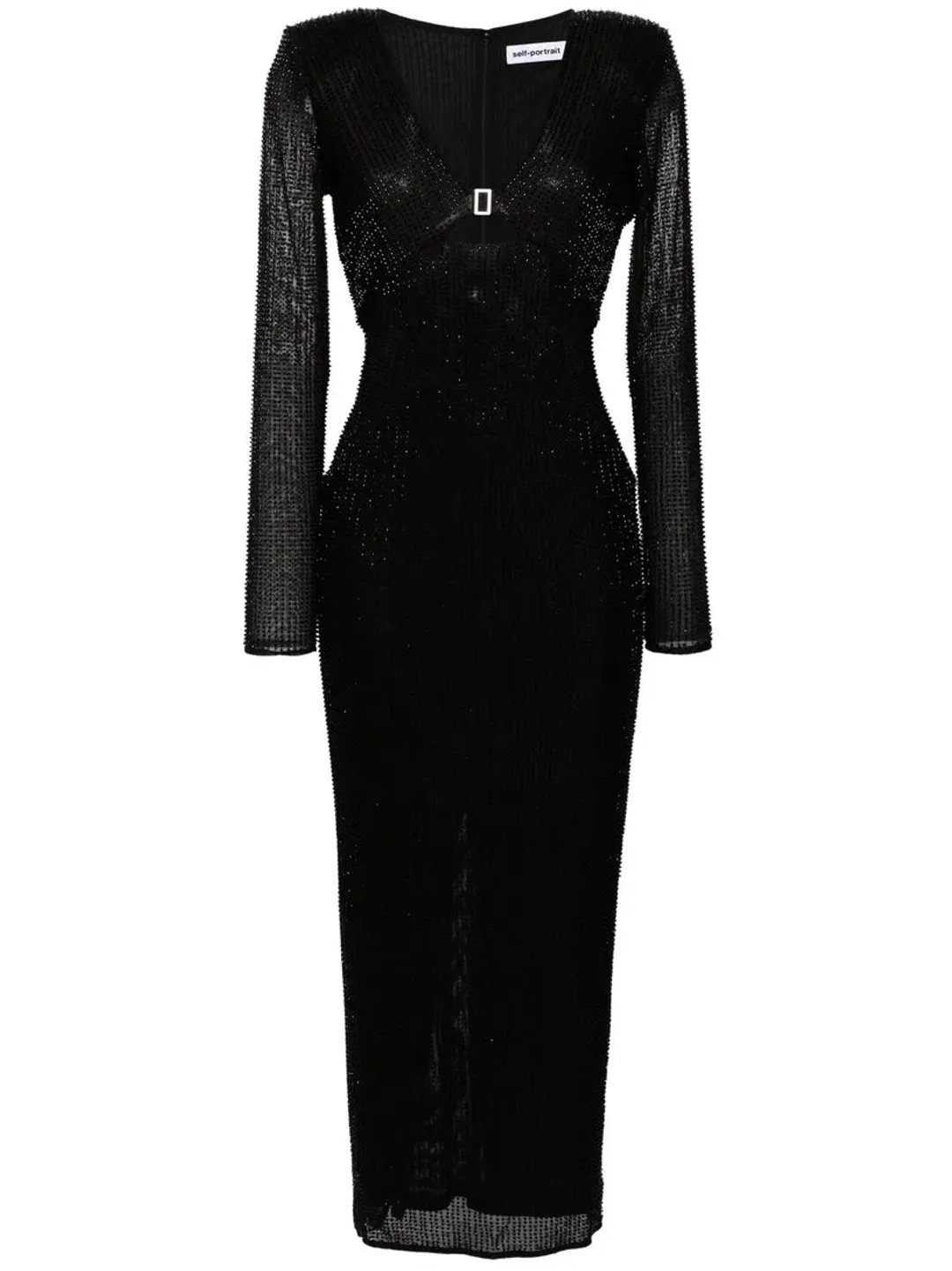 Self Portrait Beaded Mesh Midi Dress Black Size 10 for rent on The Volte - main image