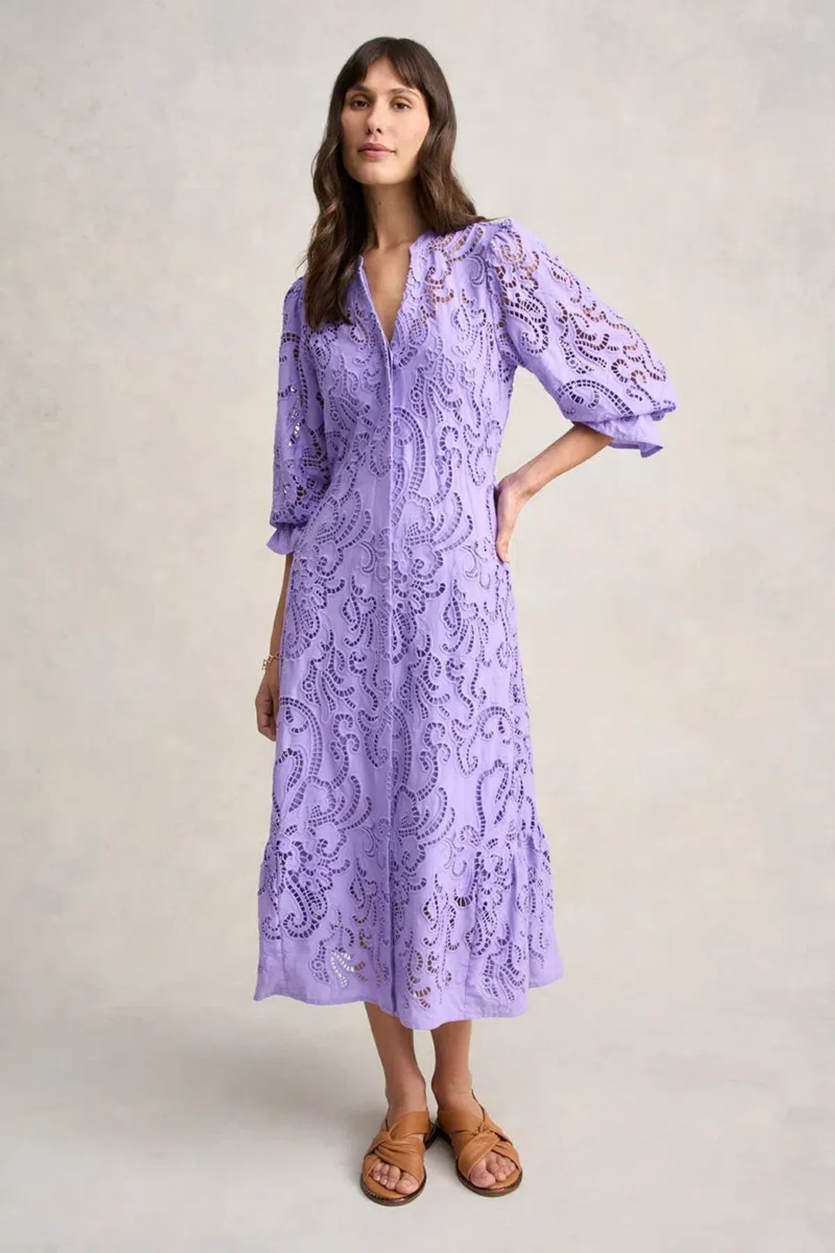 Blue Illusion Broderie Lace Midi Dress Bright Lilac Size 8/XS for rent on The Volte - main image