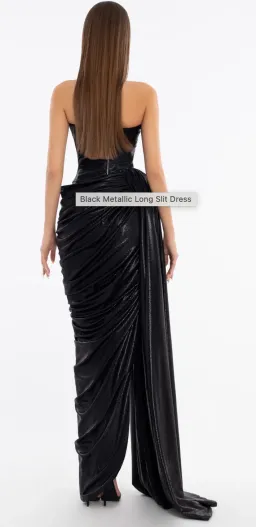 Albina Dyla Black Metallic Long Slit Dress Size 6 for rent on The Volte - image 2