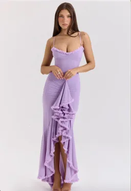 House of CB Gabbi Orchid Mesh Ruffled Front Gown Purple Lilac Size S AU 8 for rent on The Volte - image 2