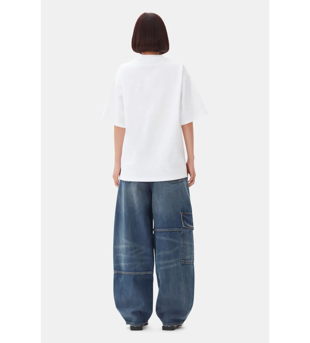 Ganni Heavy Cotton Drop Shoulder Heart T-shirt in White Size S/ AU 8 for rent on The Volte - main image