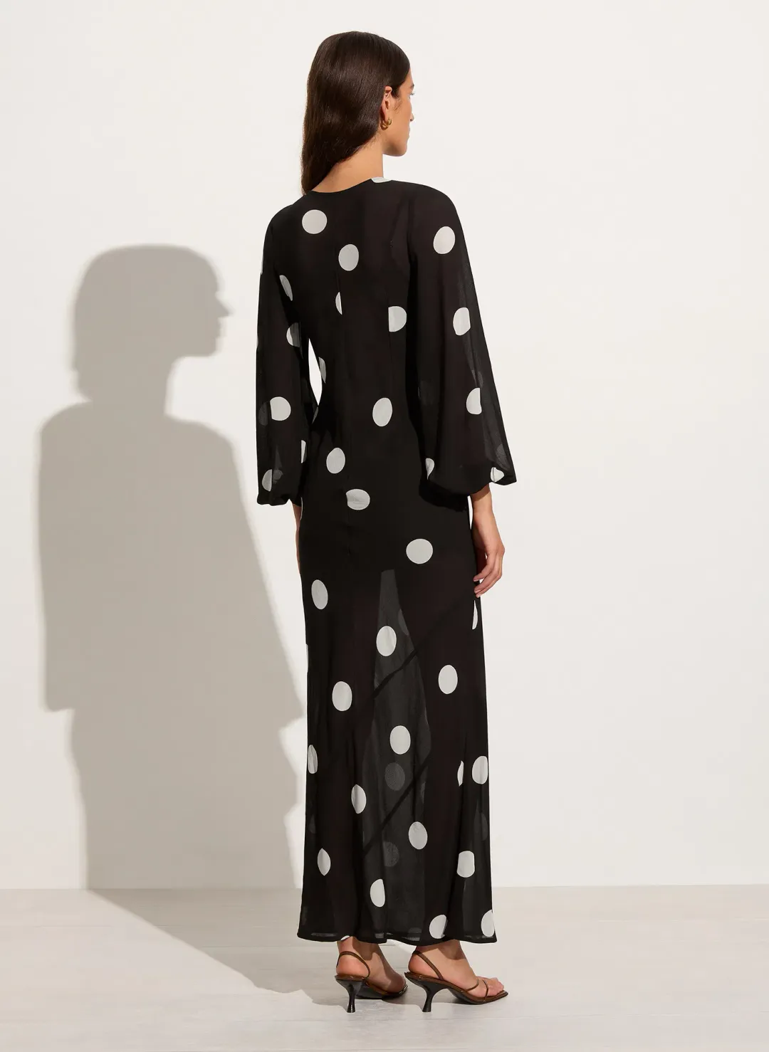 Faithfull The Brand Santos Maxi Dress Veia Polka Dot Chocolate Size AU 8 for rent on The Volte - main image