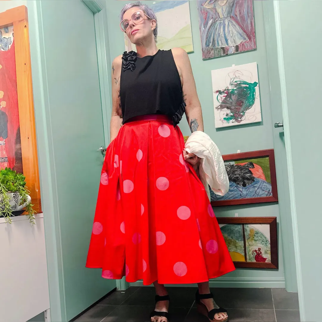 Kate Spade Giant Dot Faille Midi Skirt Orange Print Size 8 US / 12 UK/AU for rent on The Volte - main image