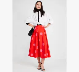 Kate Spade Giant Dot Faille Midi Skirt Orange Print Size 8 US / 12 UK/AU for rent on The Volte - image 1