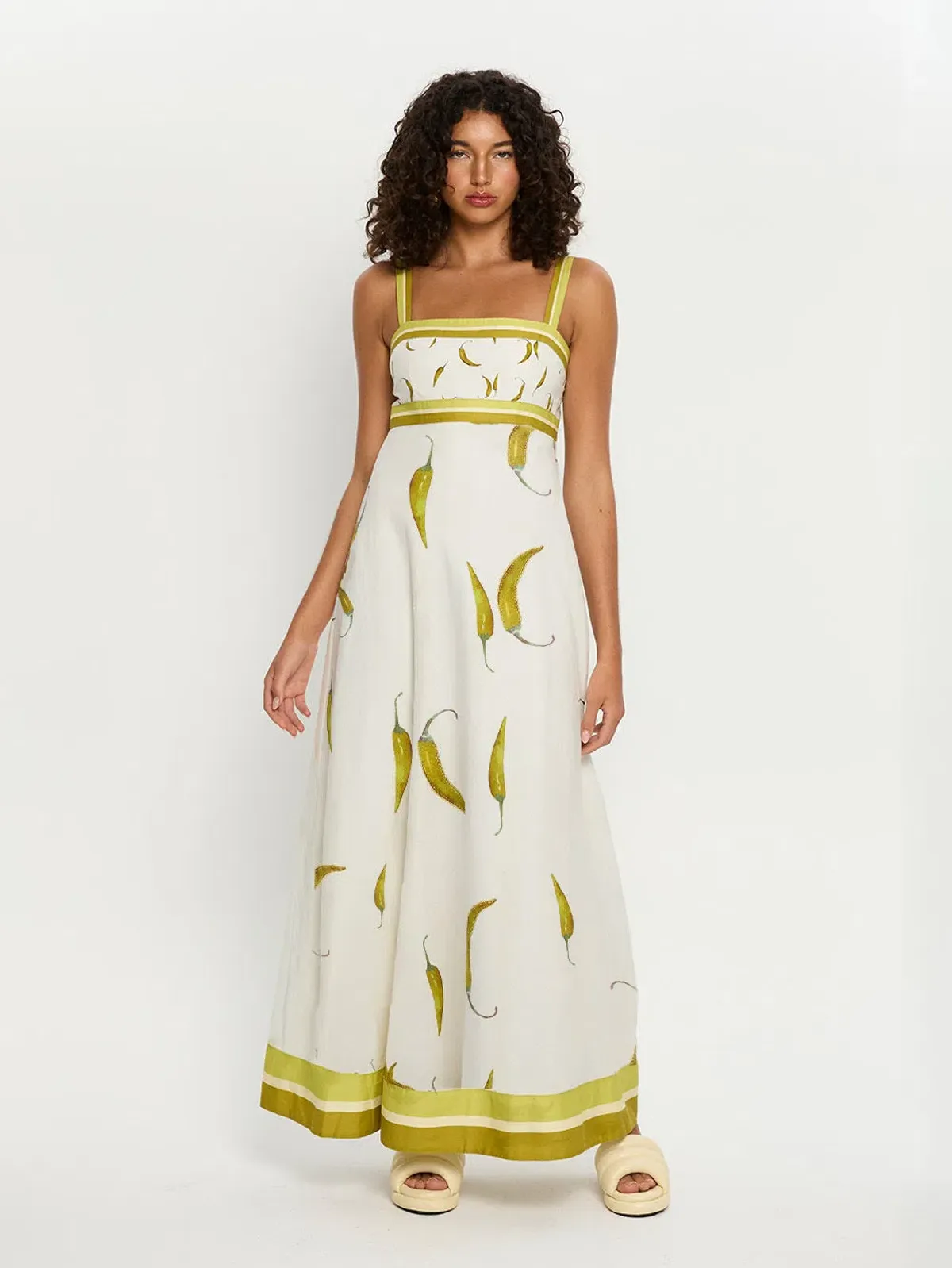 Kivari Margarita Linen Cotton Dress Neutral Motif Size AU 6 for rent on The Volte - main image