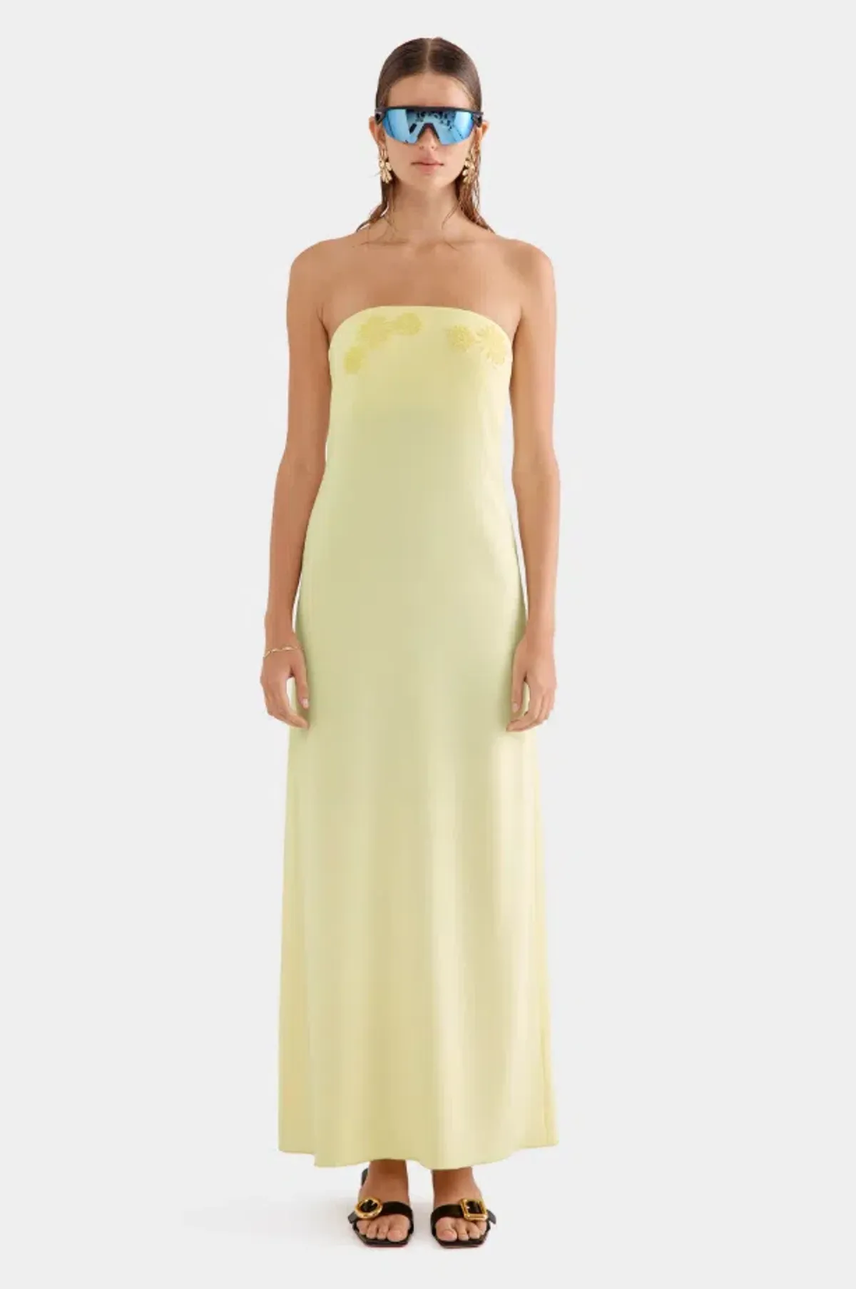 Venroy Beaded Strapless Maxi Dress Yellow Size XS / AU Size 6 for rent on The Volte - main image