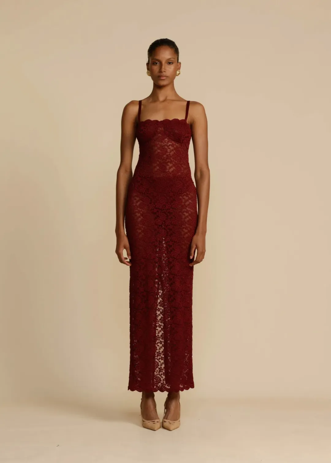 Arcina Ori Margot Lace Dress- Wine- Size XS / AU 6 for rent on The Volte - main image
