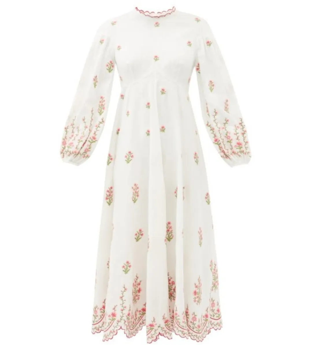 Zimmermann Poppy Floral-Embroidered Linen-Blend Midi Dress White Size 3/AU 14  for rent on The Volte - main image