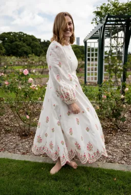Zimmermann Poppy Floral-Embroidered Linen-Blend Midi Dress White Size 3/AU 14  for rent on The Volte - image 1