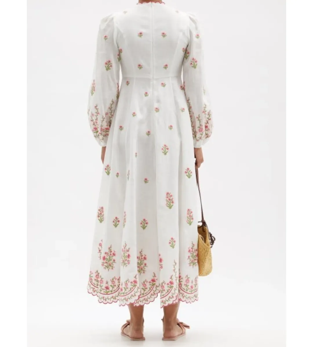 Zimmermann Poppy Floral-Embroidered Linen-Blend Midi Dress White Size 3/AU 14  for rent on The Volte - main image