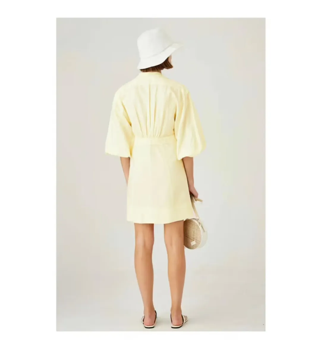 Oroton Cotton-Linen Full Sleeve Sorbet Yellow Dress Size 10 for rent on The Volte - main image