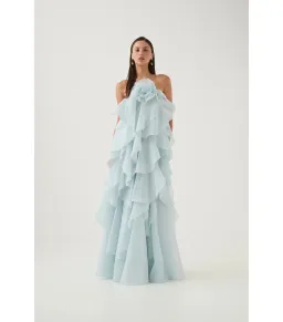 Aje Pandorea Layered Maxi Dress in Silver Blue Size AU 8 for rent on The Volte - image 2