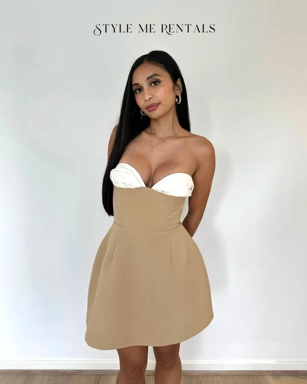 Odd Muse Bardot Mini Dress Camel Size M / AU 10 for rent on The Volte - main image