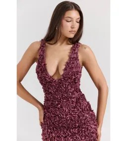 House Of CB Carena Merlot Plunge Floral Appliqué Maxi Dress in Burgundy Size XL/ AU 14 for rent on The Volte - image 2