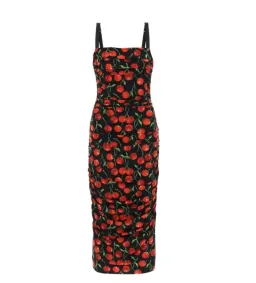 Dolce & Gabbana Cherry-Print Ruched Midi Dress Black Size AU 10 for rent on The Volte - image 5