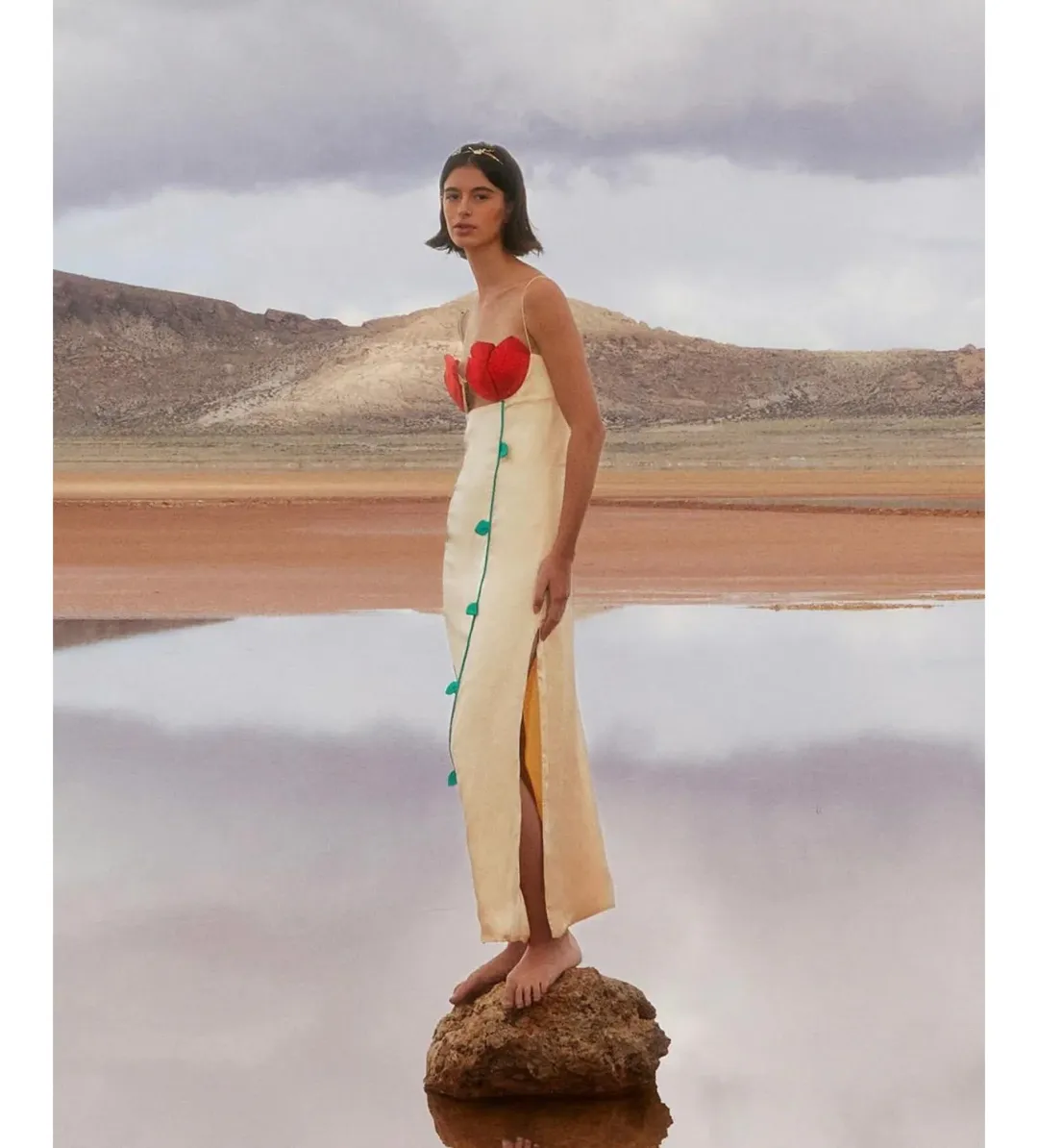 Farm Rio Beige Rose Shaped Bodice Sleeveless Maxi Dress Size AU 8 for rent on The Volte - main image