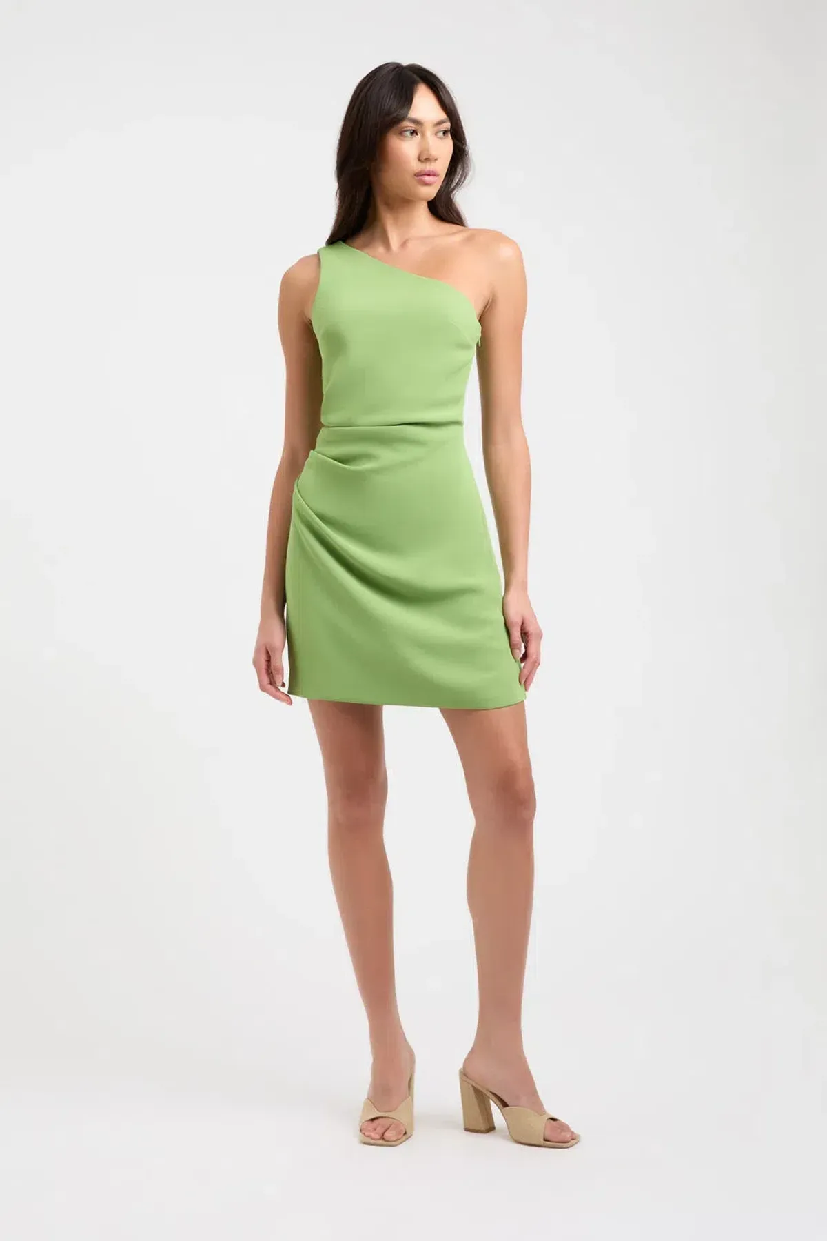 Kookai Alpha Rouched One Shoulder Dress Mini Green Size 6 for rent on The Volte - main image