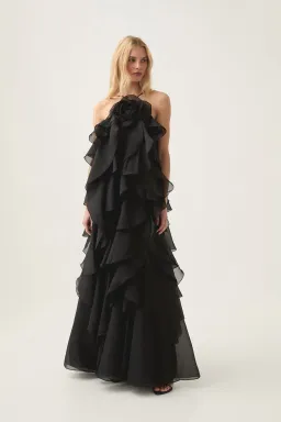 Aje Pandorea Layered Maxi Dress Black Size 10 for rent on The Volte - image 1