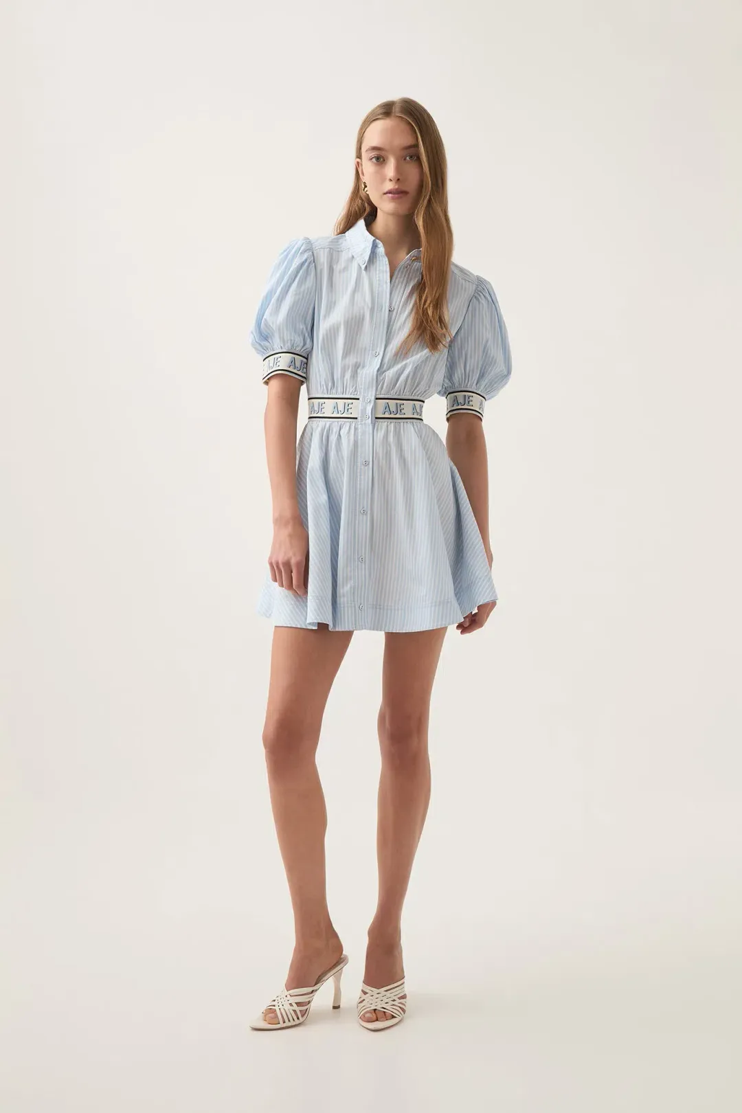 Aje Harling Logo Mini Dress in  Muted Sky Size AU 8 for rent on The Volte - main image