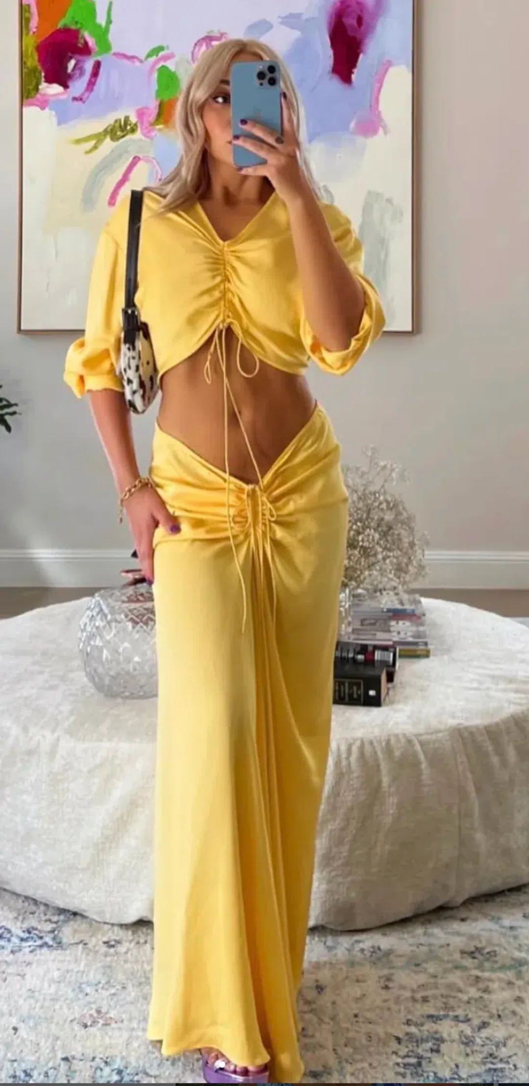 Christopher Esber Ruched Cutout Stretch Jersey Maxi Dress in Yellow Size AU 10 for rent on The Volte - main image