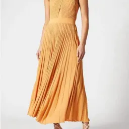 Scanlan Theodore Orange Crepe Knit Pleated Dress Size 10 for rent on The Volte - image 2
