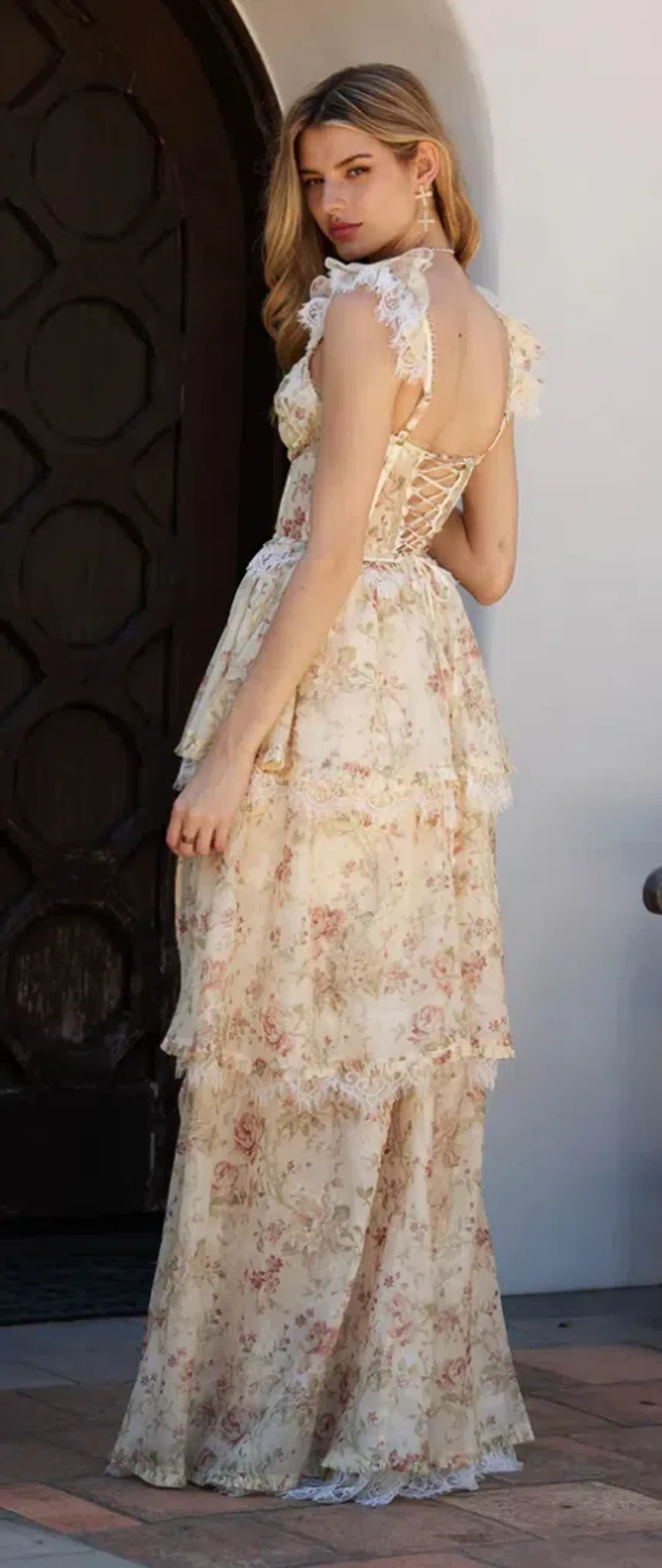 V. Chapman Jolie Corset Ruffle Lace Maxi Gown Size 8 for rent on The Volte - main image