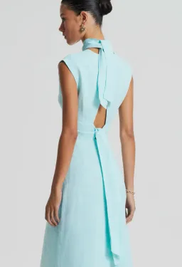 Scanlan Theodore Italian Linen Turban Twist Dress in Turquoise Size 8 for rent on The Volte - image 4