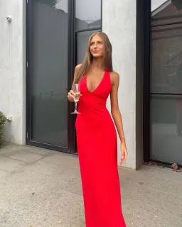 Effie Kats Eiza Gown in Cherry Red Size XS/AU 6 for rent on The Volte - image 2