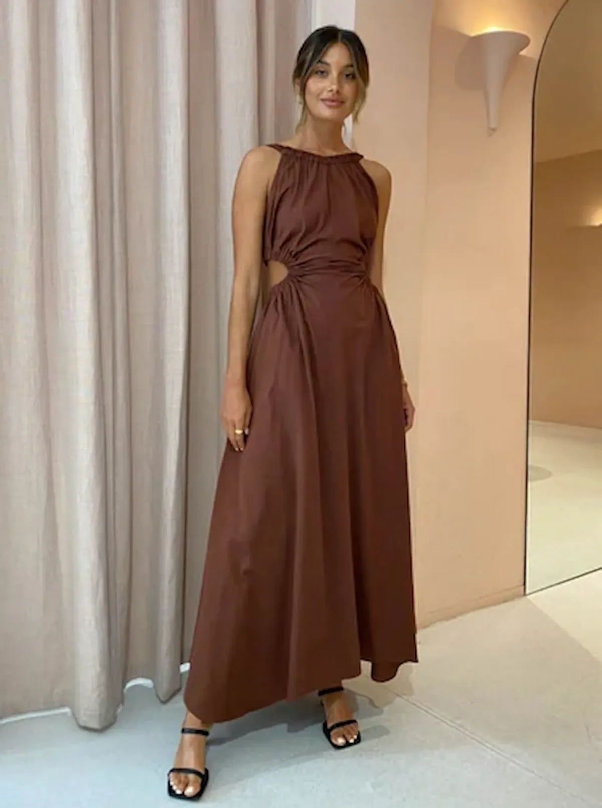 Camilla and Marc Coppola Maxi Dress Cinnamon Chocolate Size AU 12 for rent on The Volte - main image