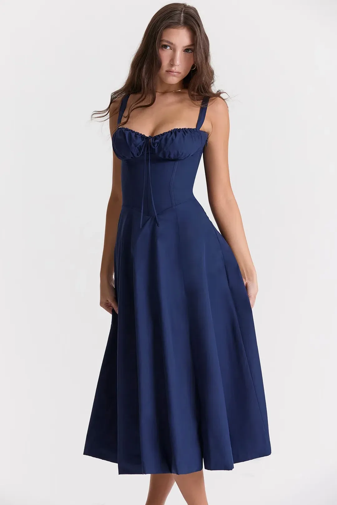 House of CB French Navy Bustier Sundress Size 6 for rent on The Volte - main image