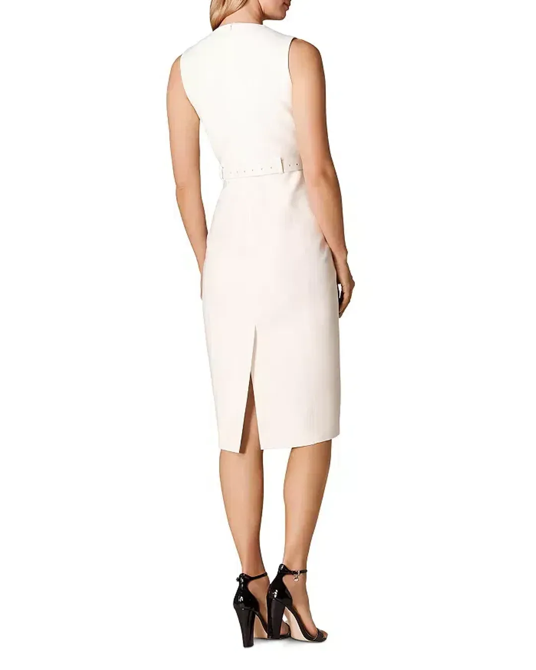 Karen MIllen Cutout Belted Sheath Dress In Ivory Size AU 6 for rent on The Volte - main image