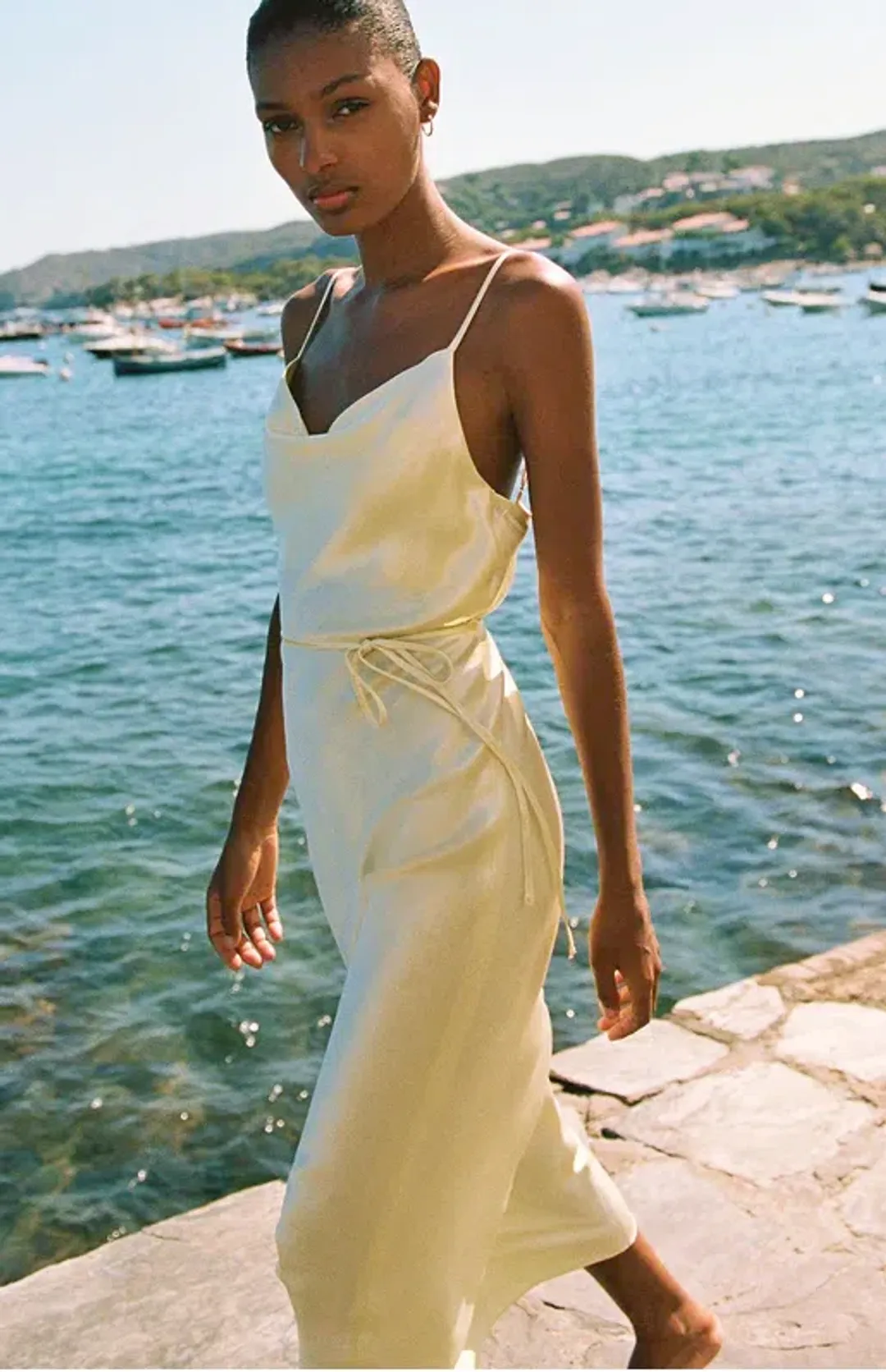 La Lune Bias Cowl Midi Dress Lemon Size 10 for rent on The Volte - main image