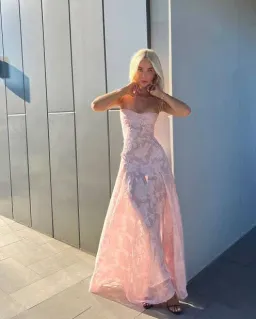 House Of CB Seren Floral Lace Back Maxi Dress Soft Pink Size S/AU 8 for rent on The Volte - image 3