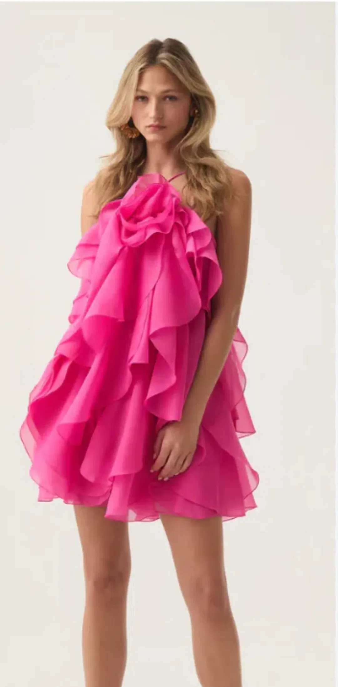 Aje Pandorea Layered Mini Dress in Fuschia Rose Size 10 for rent on The Volte - main image