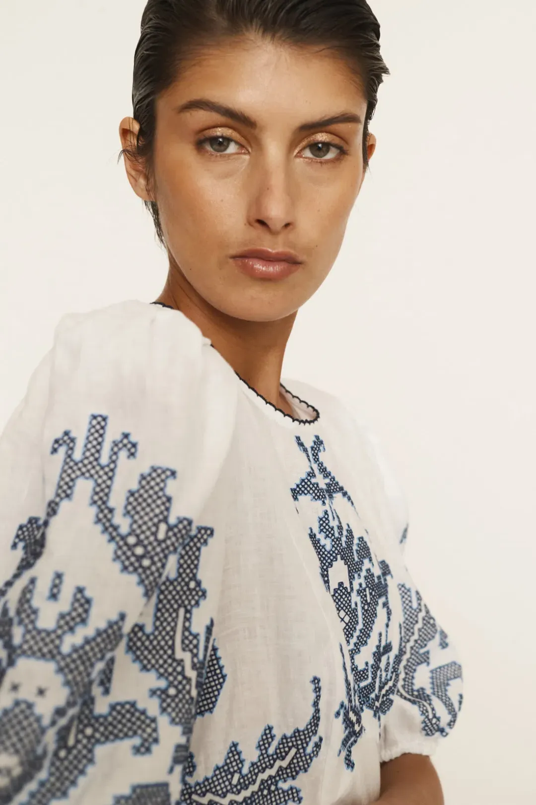 Alemais Hazel Embroidered Midi Dress White Print Size 14 for rent on The Volte - main image