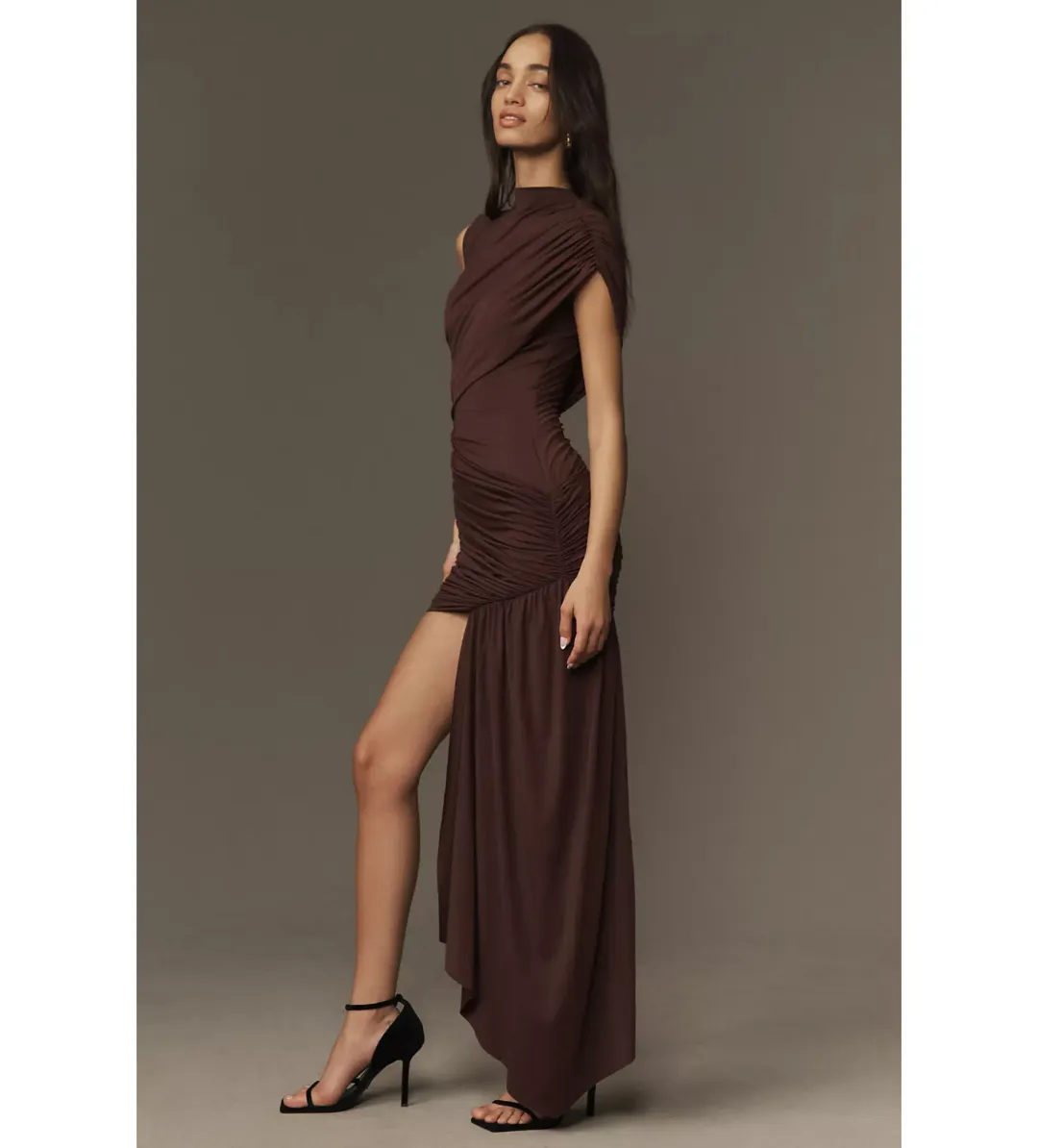 De La Vali Ravenna Mini Dress Chocolate Brown Jersey Size 8 for rent on The Volte - main image