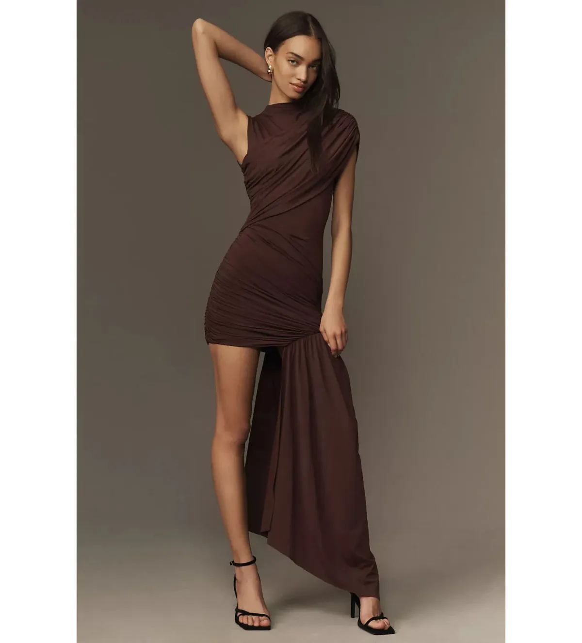 De La Vali Ravenna Mini Dress Chocolate Brown Jersey Size 8 for rent on The Volte - main image