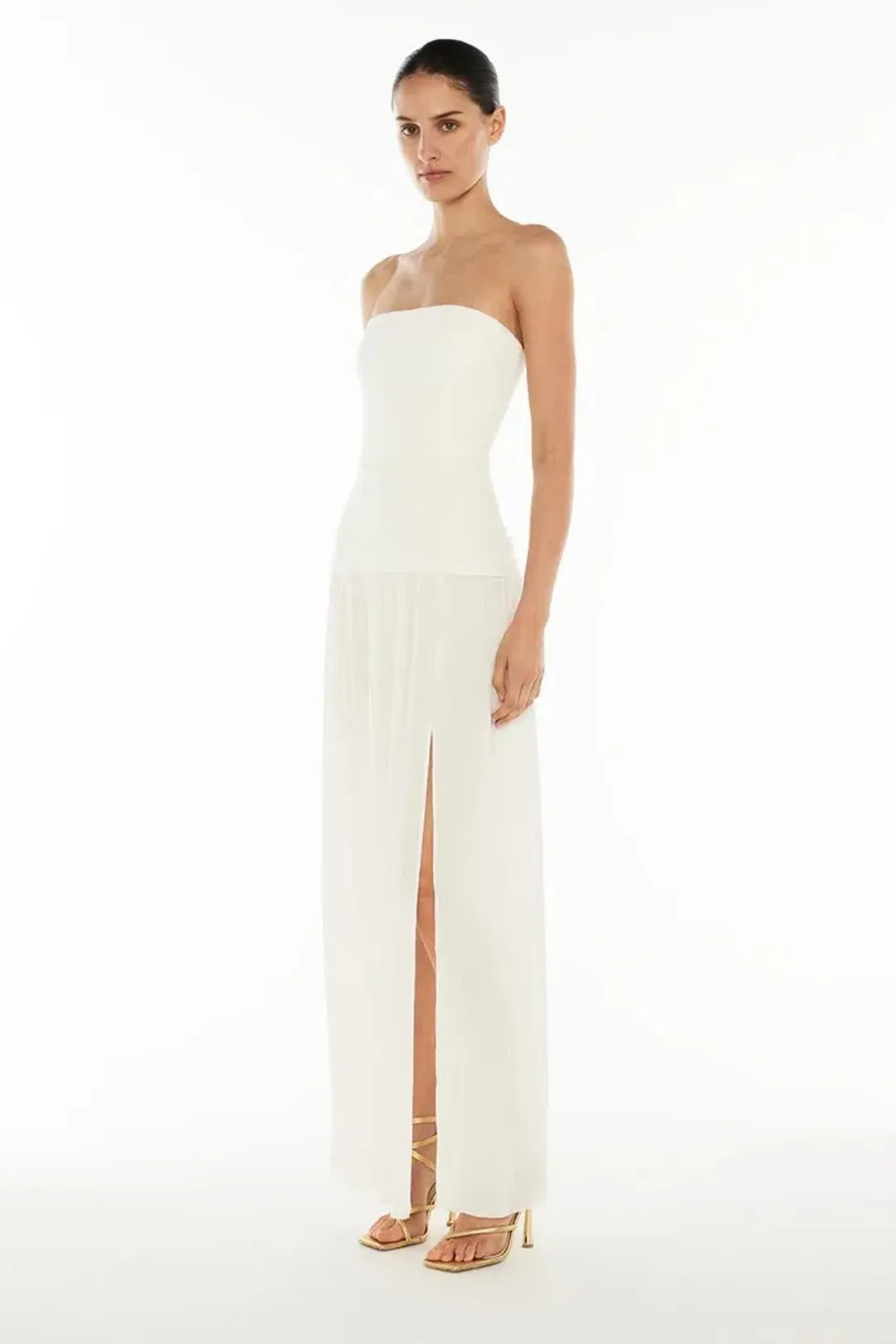 Manning Cartell Double Time Pleat Strapless Maxi White Size AU 6 for rent on The Volte - main image