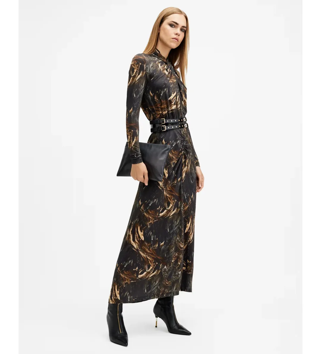 AllSaints Mina Maxi Dress Charm Black Size AU 10 for rent on The Volte - main image