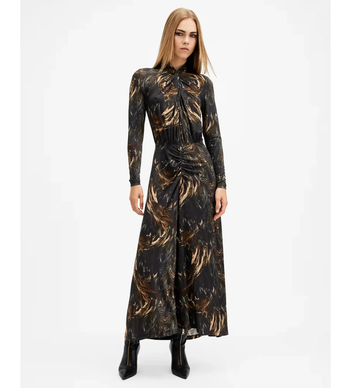 AllSaints Mina Maxi Dress Charm Black Size AU 10 for rent on The Volte - main image