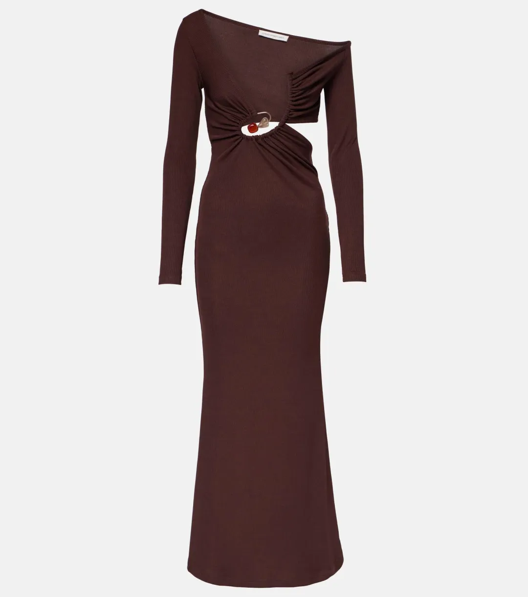 Christopher Esber Spiral Crystal Ribbed-Knit Midi Dress Mahogany Size 10  for rent on The Volte - main image