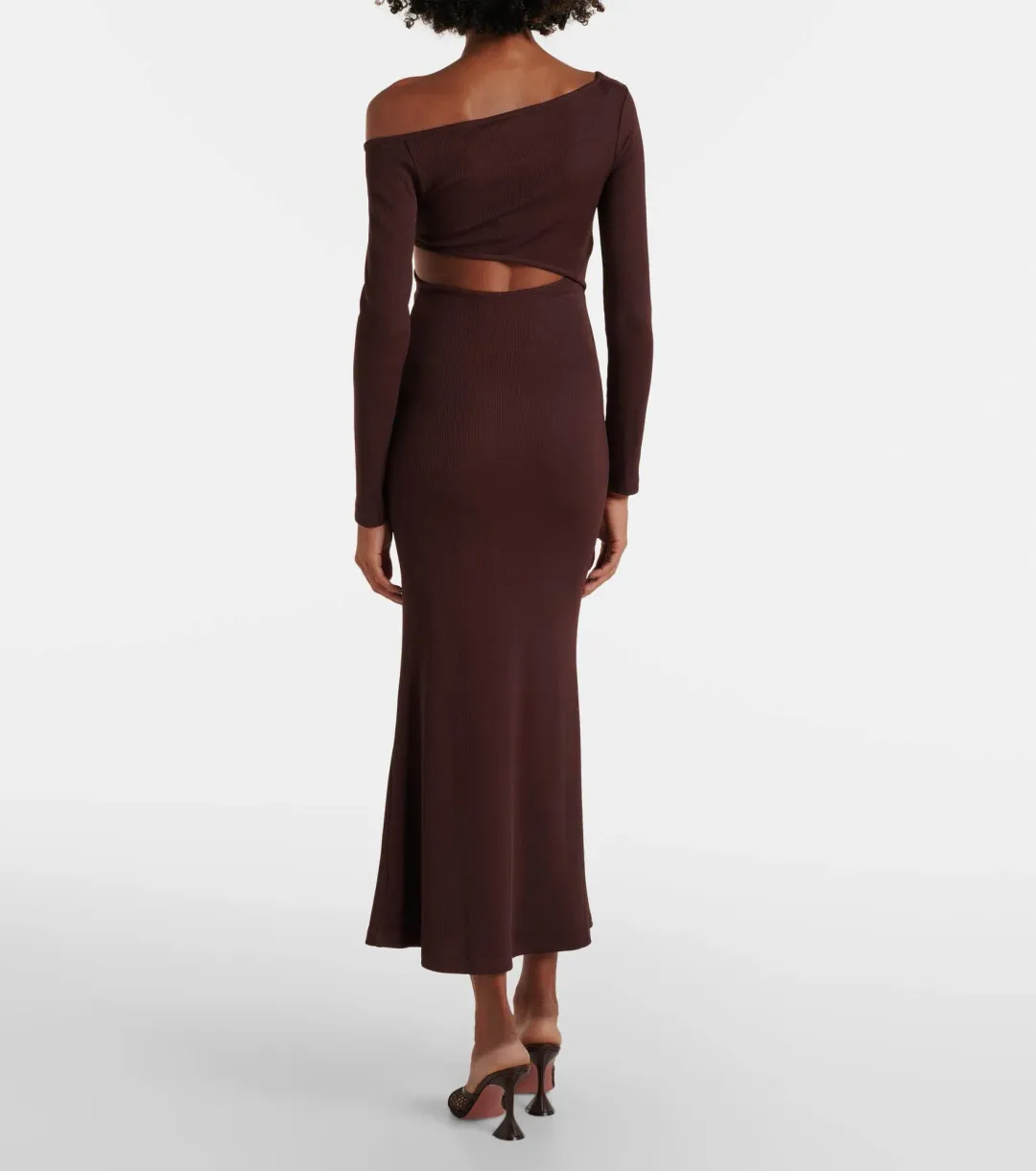 Christopher Esber Spiral Crystal Ribbed-Knit Midi Dress Mahogany Size 10  for rent on The Volte - main image