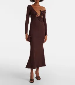 Christopher Esber Spiral Crystal Ribbed-Knit Midi Dress Mahogany Size 10  for rent on The Volte - image 1