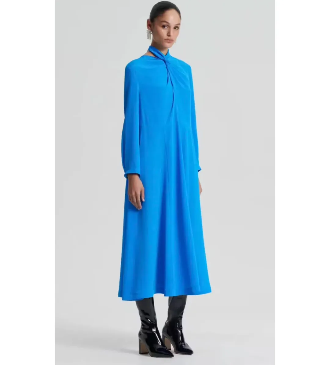 Scanlan Theodore Silk Drape Neck Dress Blue AU 6 for rent on The Volte - main image