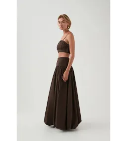 Aje Havana Ruched Top & Bubble Midi Skirt Set in Chocolate Size 6 for rent on The Volte - image 2