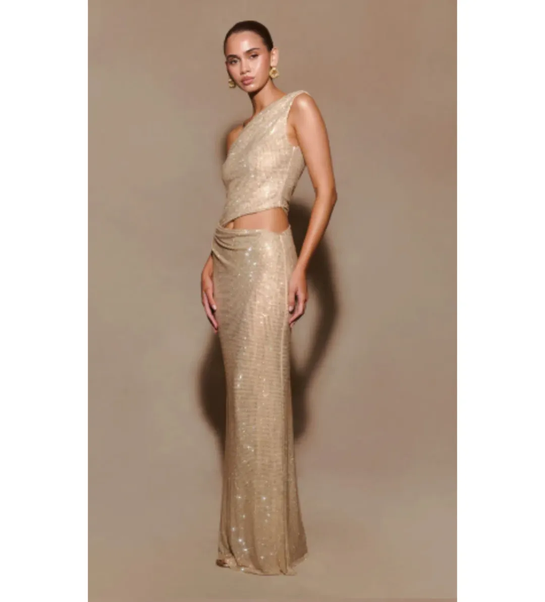 Meshki Kenny Diamante Maxi Gown Gold Size 4 for rent on The Volte - main image