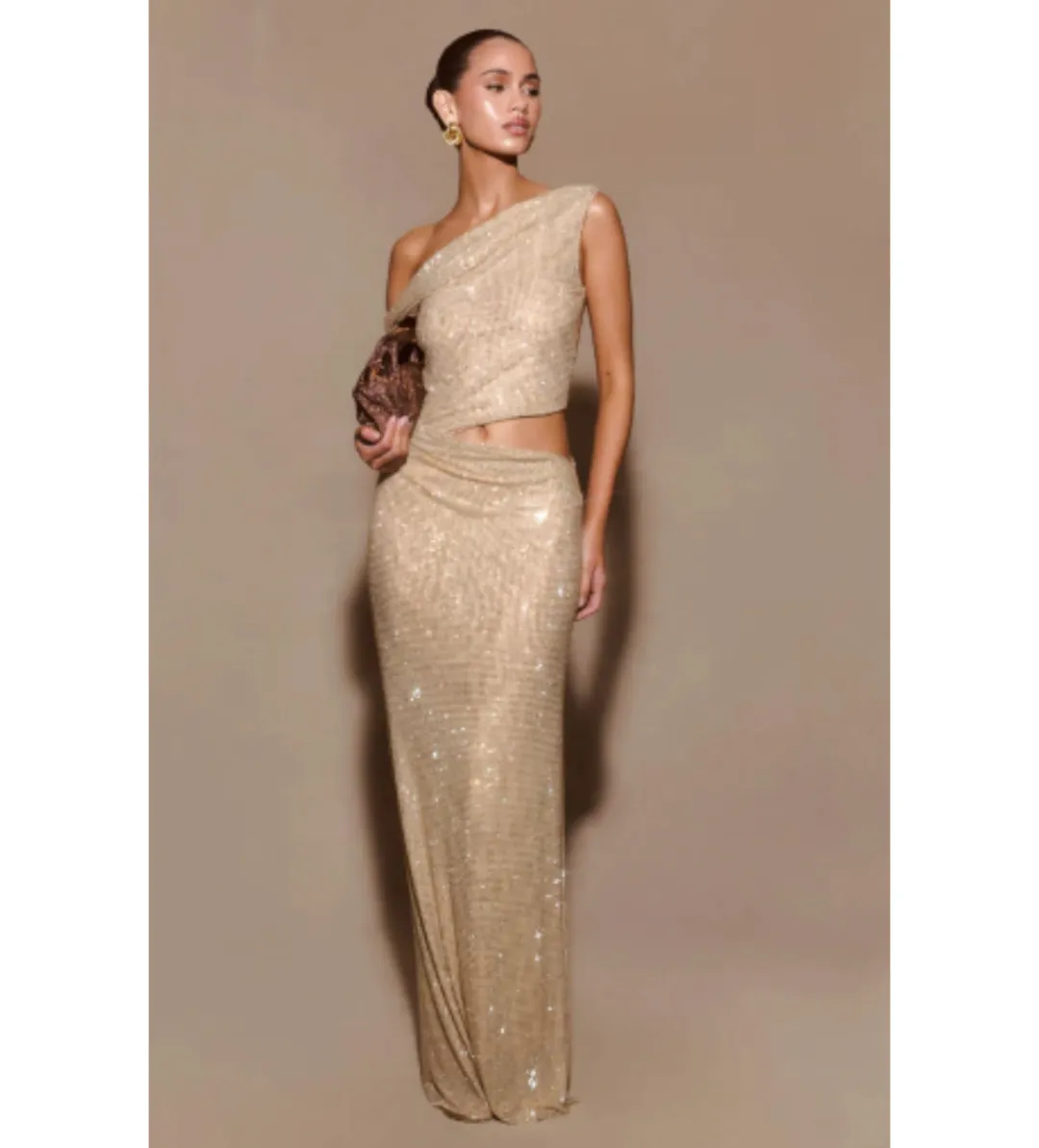 Meshki Kenny Diamante Maxi Gown Gold Size 4 for rent on The Volte - main image