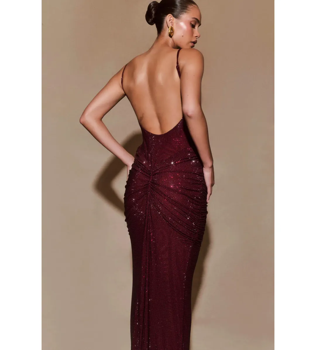 Meshki Roisin Diamante Satin Maxi Dress Mahogany AU 4  for rent on The Volte - main image